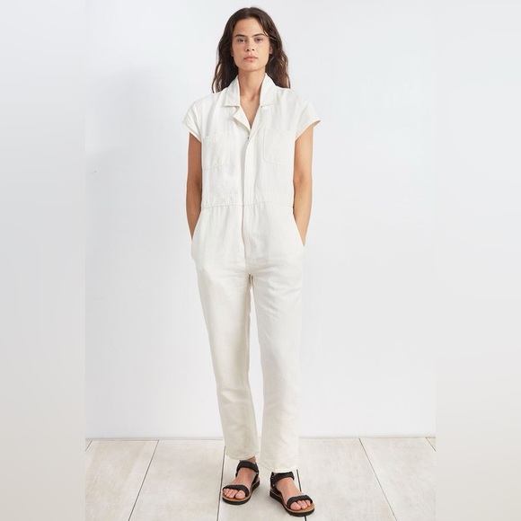 Apiece Apart Pants - Apiece Apart Azore Cotton Linen Short Sleeve Jumpsuit | Cream | Size 4